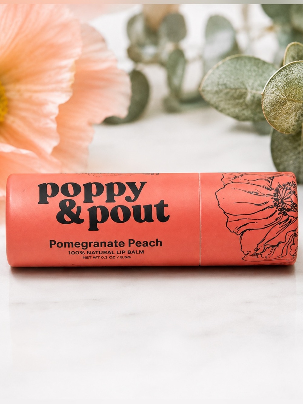 Poppy & Pout Pomegranate Peach Flower-Powered Lip Care Balm — NWT